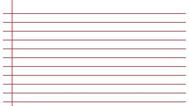 Blank white worksheet exercise book, lined notebook paper, Motion graphics of blank page icon animation.