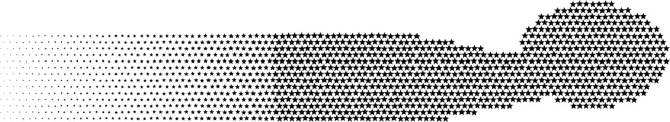 Horizontal comet shape made of black stars, halftone star pattern fading from dense to sparse, celestial on a white background © akter