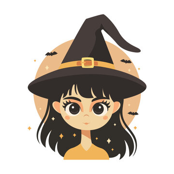 illustration of a little witch for Halloween, a cartoon character, an illustration for the design of festive themed goods