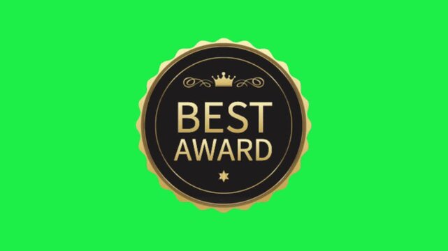 gold best award badge seal label icon vector illustration on green screen background for chroma key video editing