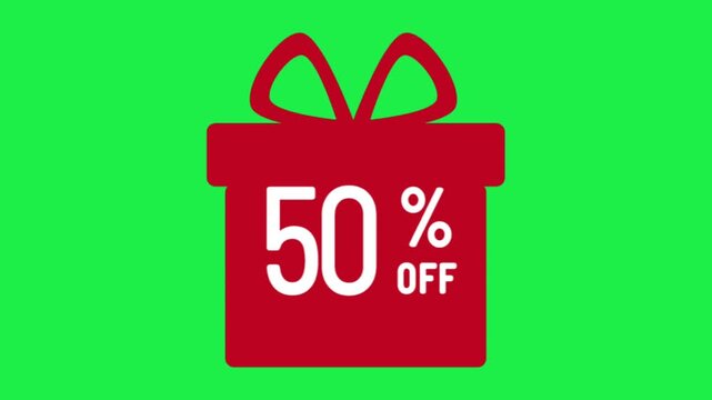 red gift box 50 percent off discount icon vector illustration on green screen background for chroma key video editing