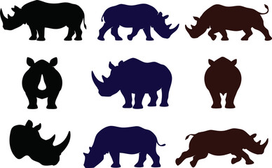 Rhino silhouette vector set in unique poses © Muhammad