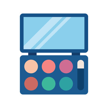 Flat vector illustration of a colorful makeup eyeshadow palette with an applicator, isolated on a transparent background. A modern cosmetic icon suitable for beauty, makeup, skincare, fashion, salon, 