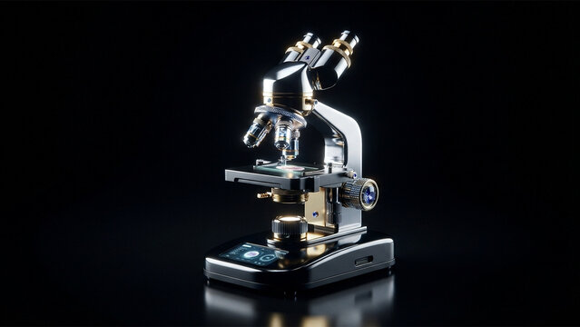 Premium Professional Laboratory Optical Microscope for Advanced Scientific Research and Biological Analysis in Modern Dark Studio Environment