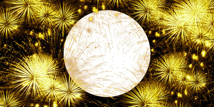 Golden Fireworks Frame with Circular Transparent Background for Celebration Design