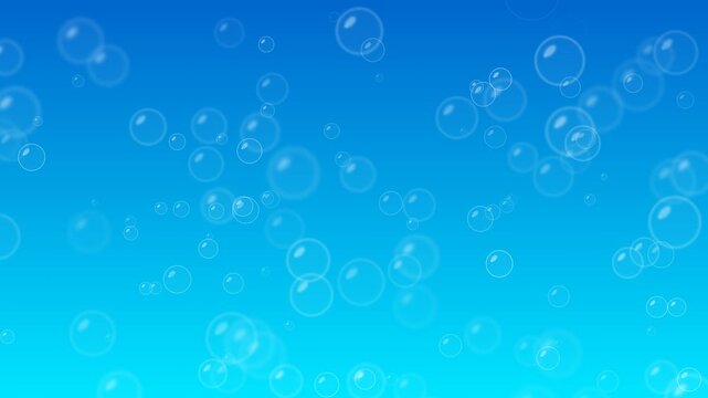 Floating and popping water bubbles rising on blue gradient background 4k seamless loop motion graphic