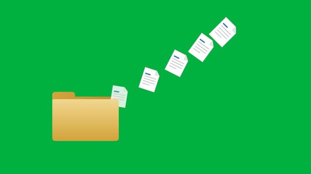 Animation of files being transferred on a green screen background
