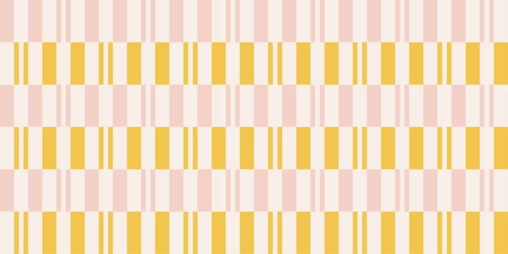Seamless pattern of vertical straight stripes in pastel pink and yellow. Abstract modern geometric background. Trendy repeat checkerboard print for textile and fabric. Vector illustration