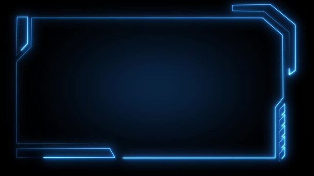 Abstract tech border grids frame text fields with glowing blue lines. Contemporary digital broadcast media layouts gain a highly polished style. Abstract tech border loops.