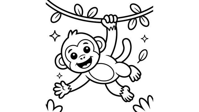 Cute cartoon monkey hanging on a tree branch coloring page with coloring wildlife children activity educational