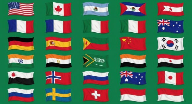 Set of waving national flags from different countries of the world illustration