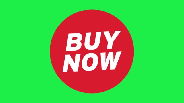 red buy now text circle button sticker icon vector illustration on green screen background for chroma key video editing