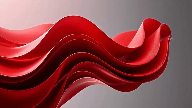 Red ribbon waves on soft gray background