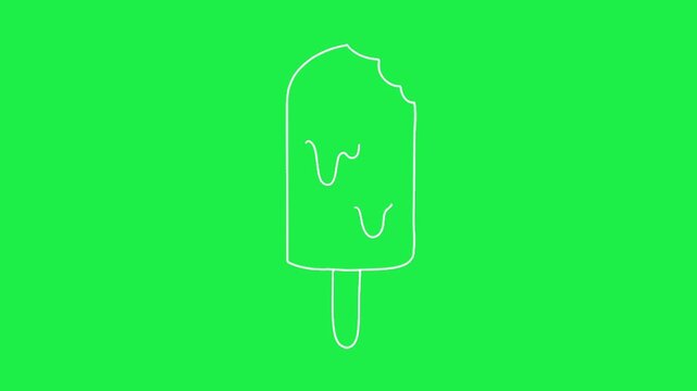 white line art ice cream popsicle icon vector illustration on green screen background for chroma key video editing