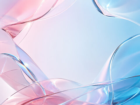 Abstract digital artwork featuring a gradient background of pink and blue, with soft, fluid shapes and light reflections, creating a calming and dreamy atmosphere.