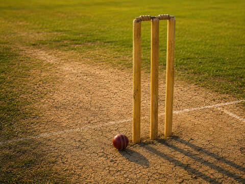 The image presents a cricket stump with vertical wooden bails resting on top of it