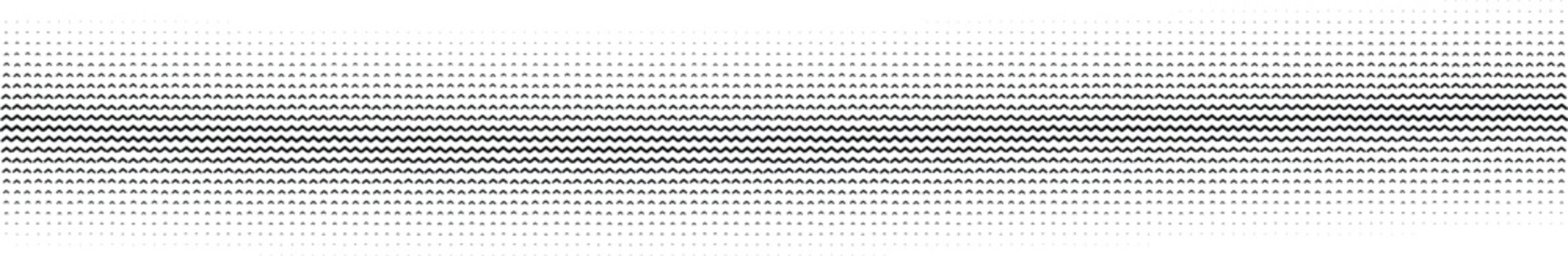 Horizontal straight line composed of small black dots on a white background, creating a linear halftone gradient with a textured appearance