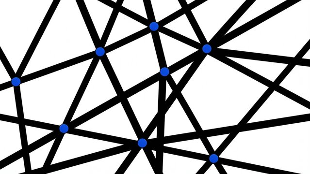 geometric network design. It consists of numerous interconnected lines forming a complex web-like structure. The lines are thin and black, creating a stark contrast against the white background. At ea