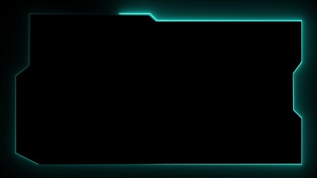 Interface design canvas frames enclose empty text areas with cyan rays. Advanced software demonstration videos gain an exceptional graphical layout. Interface design loops.