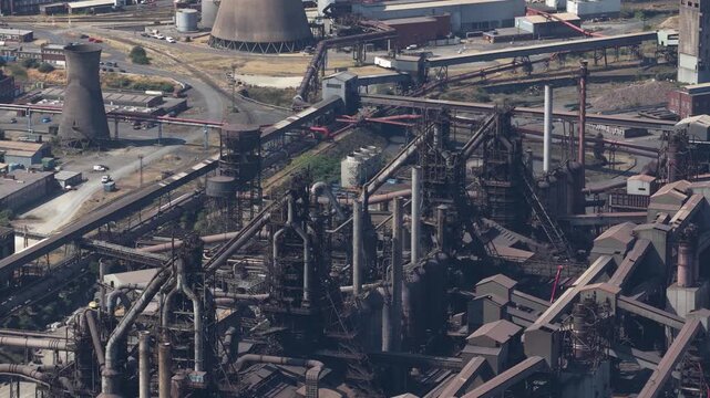 Aerial view of an old industrial steel mill plant