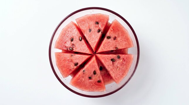 Overhead shot of watermelon slices arranged in circular pattern on plate