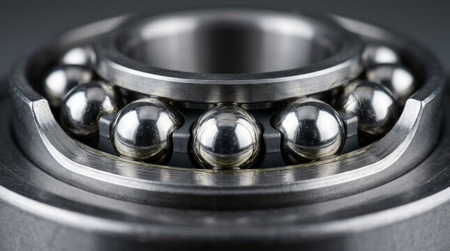 Close-up of a ball bearing with polished metal spheres