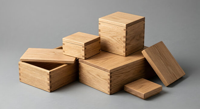 Modern Minimalist Oak Wooden Boxes Set for Home Storage and Decor