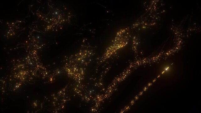 4K Golden Particle Trail with Glowing Sparkles and Glitter Dust. Abstract Motion Graphics Background Video, 2160p