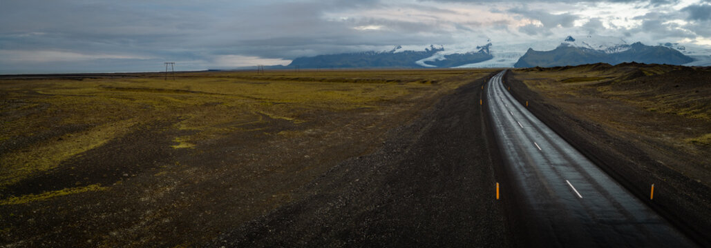 Aerial View of Empty Road Through the Iceland Highlands