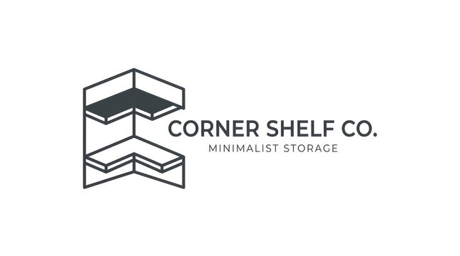 Corner shelf logo design. Minimalist furniture brand icon for interior storage solutions.