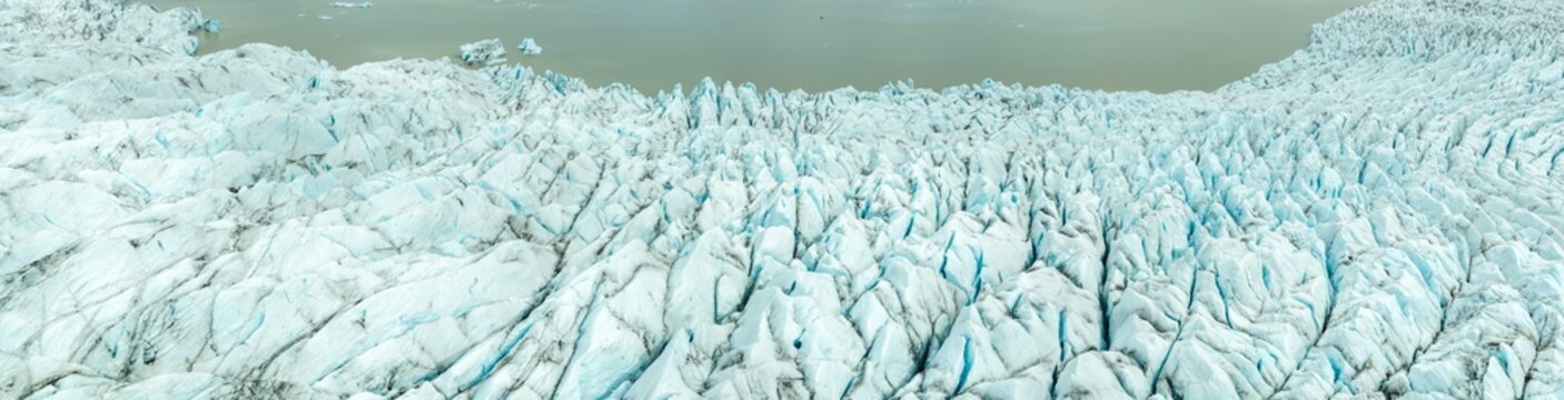 Aerial View of Massive Iceland Glacier and Glacial Lagoon