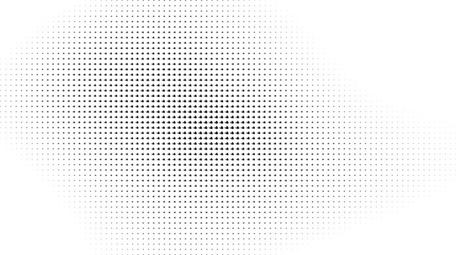 Irregular oval shape made of black halftone dots with a gradient density on a white background, for and texture patterns