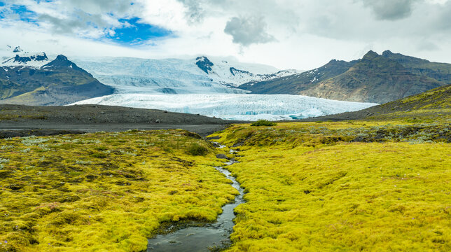 Aerial View of Massive Iceland Glacier and Glacial Lagoon