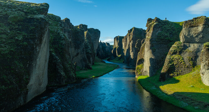 Aerial View of Fja&eth;r&aacute;rglj&uacute;fur Canyon in Summer, Iceland