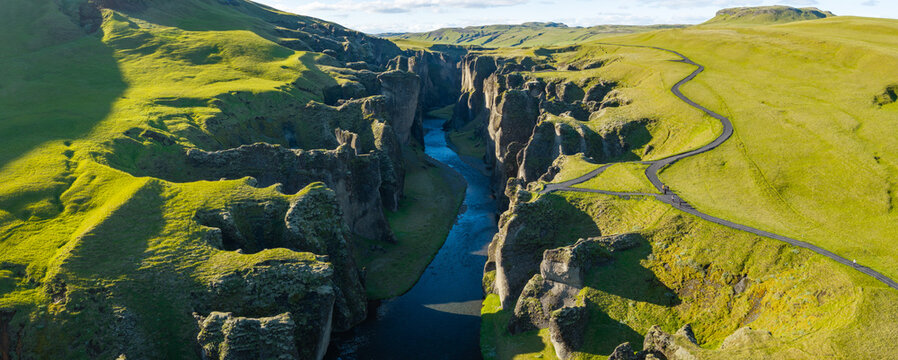 Aerial View of Fja&eth;r&aacute;rglj&uacute;fur Canyon in Summer, Iceland