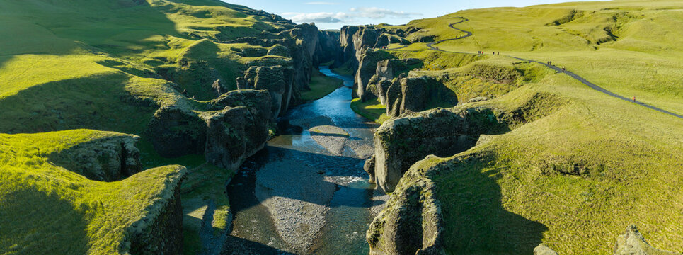 Aerial View of Fja&eth;r&aacute;rglj&uacute;fur Canyon in Summer, Iceland