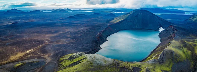 Aerial View of Iceland Highlands Crater Lake and Colorful Mountains © Lukas Gojda
