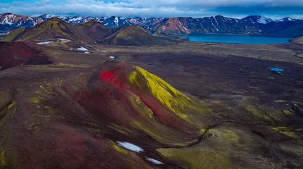Aerial View of Iceland Highlands Crater Lake and Colorful Mountains © Lukas Gojda