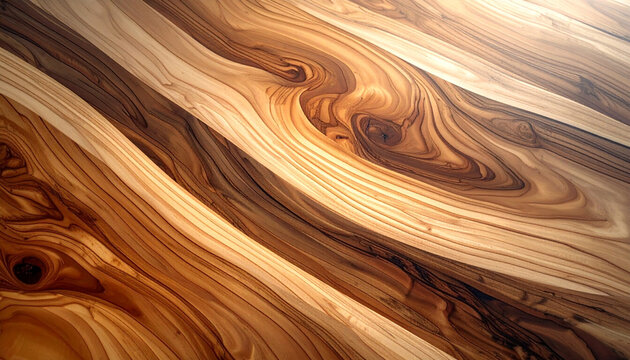 Natural polished wood texture with swirling grain patterns and rich brown tones background