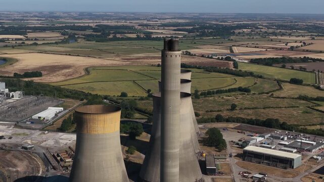 Aerial view of West Burton power stations on the River Trent
