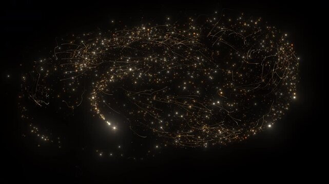 4K Golden Particle Trail with Glowing Sparkles and Glitter Dust. Abstract Motion Graphics Background Video, 2160p