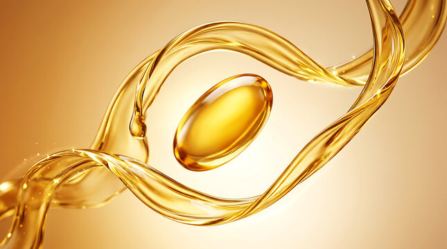 Golden fish oil softgel capsule with liquid contents