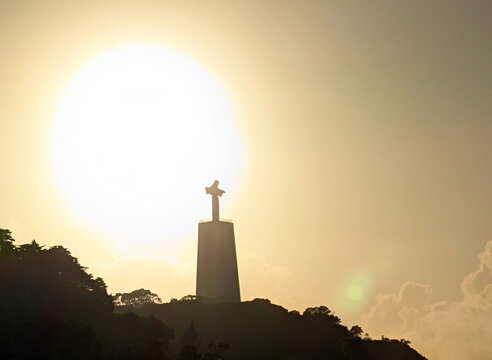 Cristo Rei statue  silhouette Lisbon