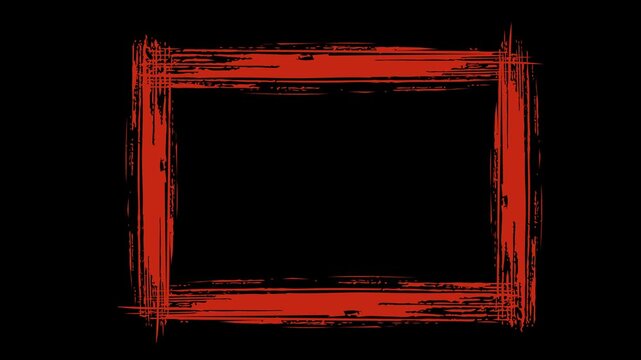 Animated Red Distressed Brush Frame with Alpha Channel, Rough Grunge Border Appearing Around Empty Copy Space for Video Editing, Posters, Promotions, Social Media, Advertising and Motion Graphics