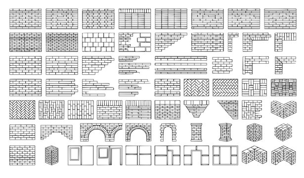 Brick Wall Line Icon Set Seamless Brick Pattern Outline Vector Collection
