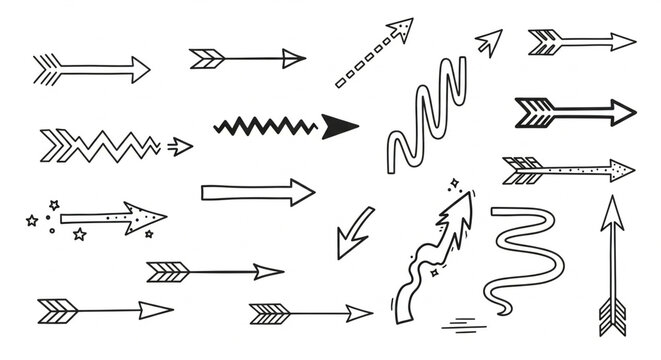 Hand-drawn arrow doodles collection: pointing direction, navigation, graphic elements