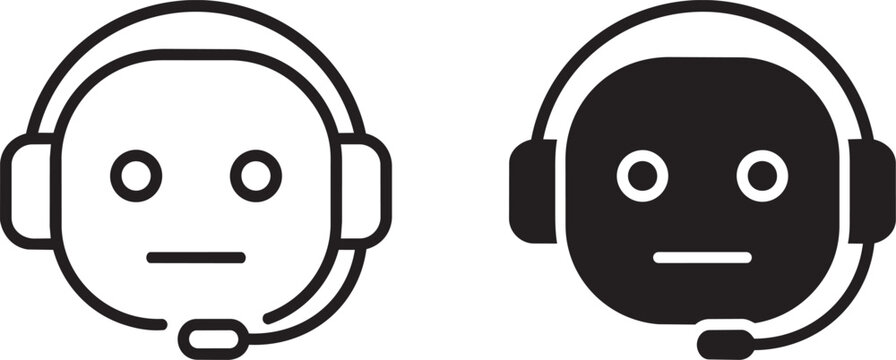 customer support headset line and silhouette icons set vector illustration