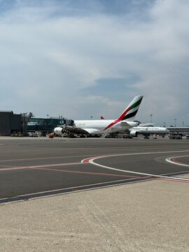 Large during ground operations, awaiting passengers for a new journey at Milan Malpensa Airport, Italy, 11 July 2026