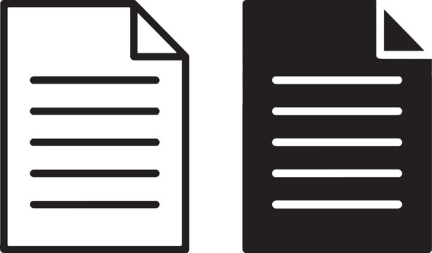 Art & Illustration, Minimalist vector icon set of a text document sheet presented in outline and filled styles.