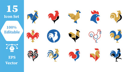 Rooster icon collection vector set with farm animal bird icon illustration © Abu Sufian